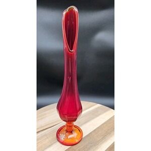 Vintage Viking Glass Swung Footed Vase Ruby Red Amberina Original Sticker